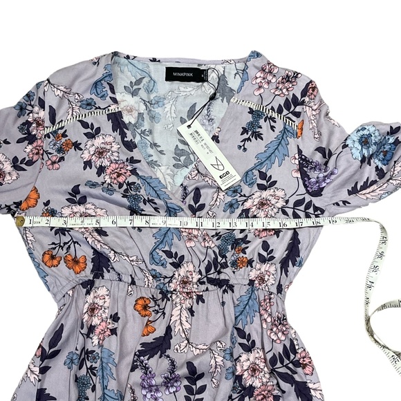 NEW MINKPINK Lavender Love Long Sleeves Floral Dress Size Medium Criss Cross - Picture 9 of 12